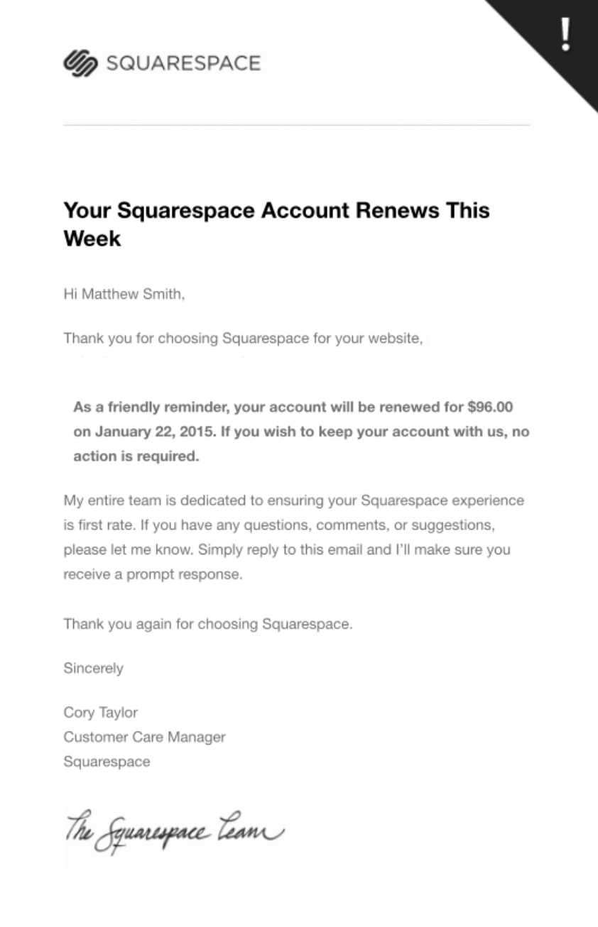 Email transaccional squarespace