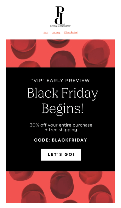 Campaña de email black friday vip