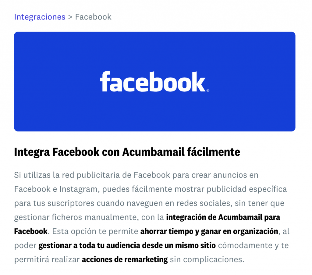 Integración de facebook con acumbamail