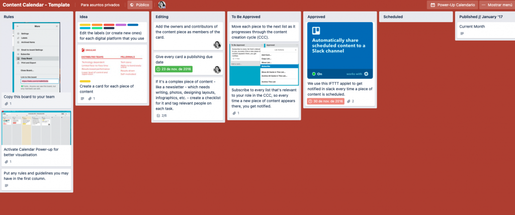 trello calendario de contenidos